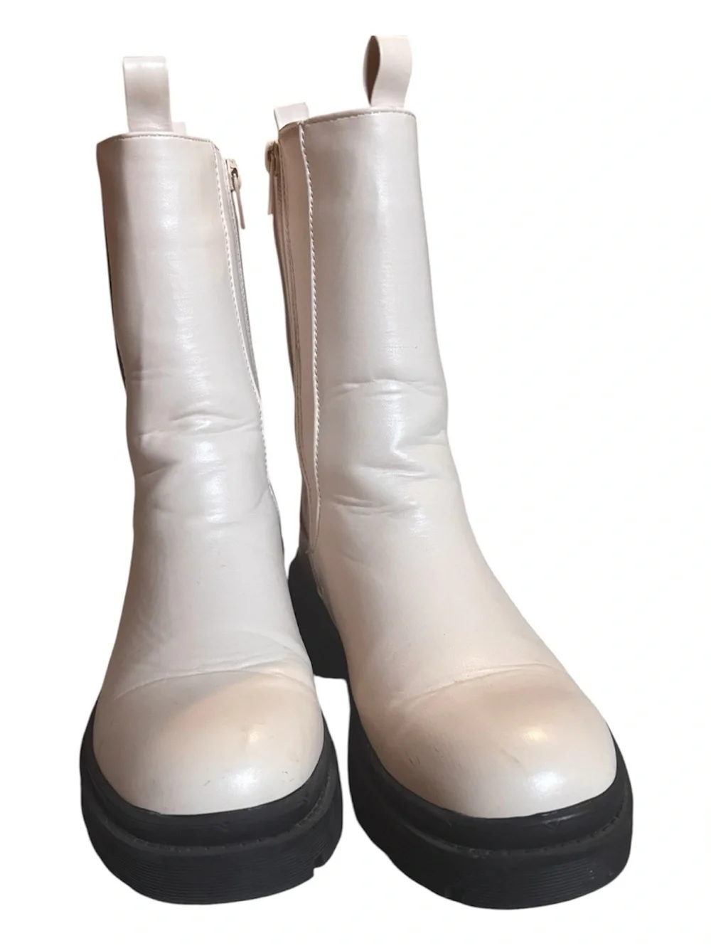 Nasty Gal White Chelsea Lug Platform Boots with Black Elastic
